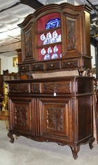 Antique Country French Hand Carved Solid Walnut Vassilier Buffet Cupboard C1870
