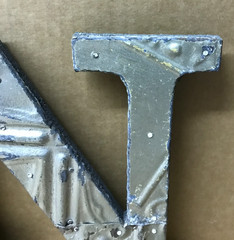 Decorative Salvaged Tin Ceiling 8″ Patchwork Shabby Silver Letter N Old 200-26B