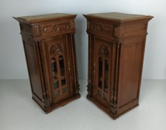 pair Stunning Antique Corner Cabinets Hand Carved Wood right left corner with s