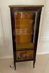 Antique 18th Century Curio Vitrine Wood Cabinet Hand Painted Signed Marina 1893
