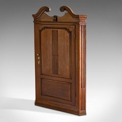 Antique Georgian Corner Cabinet, English, Oak, Wall Hanging Cupboard, Circa 1780