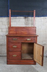 Antique Victorian Eastlake Washstand Cabinet Dry Sink Commode w Towel Bar