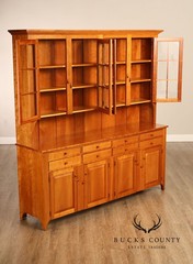 Shaker Shoppe Cherry Stepback Cupboard With Glass Door Hutch