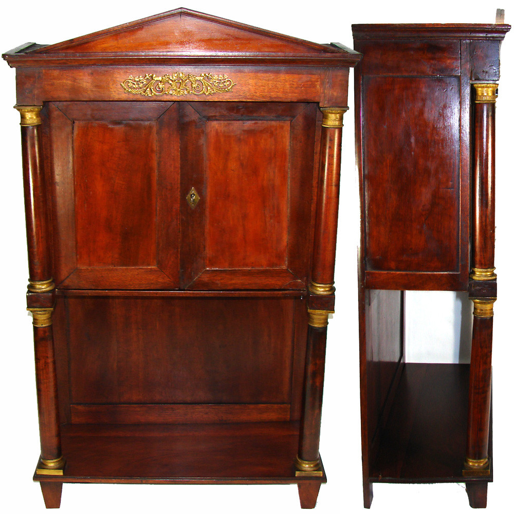 Rare Antique French Napoleon Era 33.5″ Table Cabinet, Empire Style & Bronze