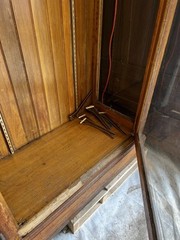c1890 oak upright 2 door display cabinet 6’w x 85”h x 20”d – Four glass shelves