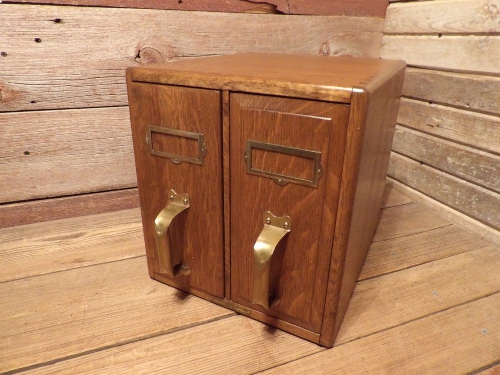 Vintage YAWMAN Wood File Cabinet Desktop Document Organizer Storage Chest, Mail