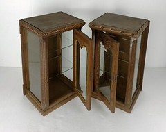 Pair Exquisite Antique Cabinets Beveled Glass hand carved Wood gorgeous Display