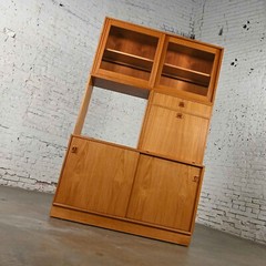 Scandinavian Modern Teak 4 Part Triple Stacked Secretary Display Cabinet Dry Bar