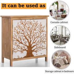 Entryway Cabinet with Tree Pattern Storage Cabinet Distressed Sideboard Bedroom
