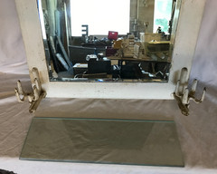 Antique VTG Deco Double Cup Holder 21×27 Glass Shelf Mirror Old Metal 1100-25B