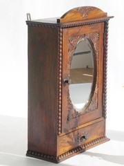 Art Deco Antique Dark Wooden Apothecary, Small Mirror Cabinet Floral Carved