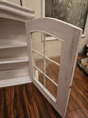 Antique Distressed White Wood WallMount/FreeStand Small Curio W/Glass Door &…