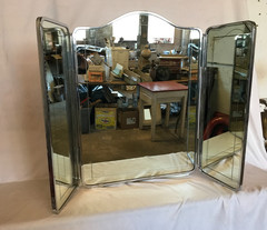 VTG 1950 Deco 26×37 Dome Arch Top Tri-Fold Mirror Medicine Cabinet Old 650-26B