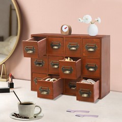 12 Drawers Wooden Desktop Organizer Home Storage Case Cosmetic Dresser Box Brown