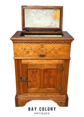 VICTORIAN OAK FLORAL CARVED ICE CHEST WITH ZINC LINING & PHOENIX HEAD HARDWARE
