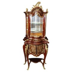 Signed J.Groschkus Abalone & Mother of Pearl Figural Bronze Bowed Glass Vitrine