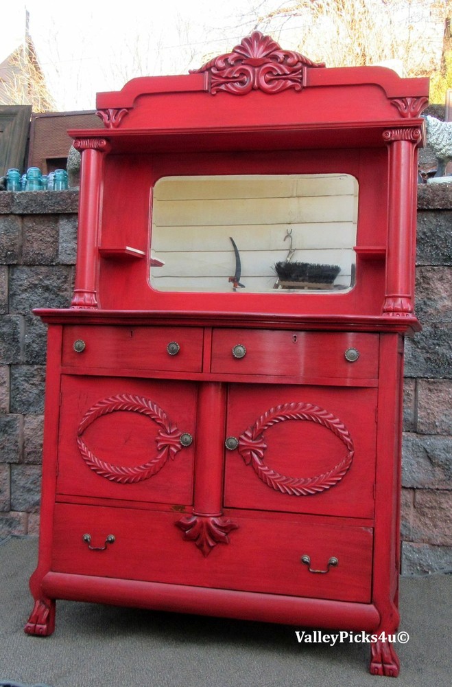 Vintage Victorian Grannie Upscale WOW Red Urban BOHO CHIC Buffet Mirror Dresser