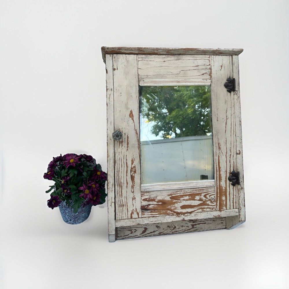 Antique Vintage Wooden Mirror Medicine Apothecary Wall Cabinet Farmhouse