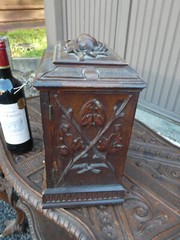Antique BLACK forest wood carving cabinet drawers rare 19thc Germany