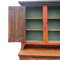 Antique Ohio Step Back dutch cupboard Red paint country farmhouse raised panel