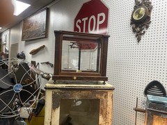 Antique vintage dental medical industrial cabinet, mid-century modern metal blue
