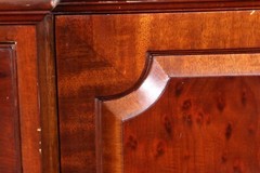 Vintage Mahogany English Georgian Style Bubble Glass Breakfront Bookcase Cabinet