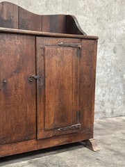 Antique Primitive Hardwood Cupboard, Scalloped Gallery, Hand-Forged Iron 19th C.