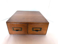 Card Catalog File Cabinet Library Recipe Box Antique Oak 2 Drawer – Brass Pulls