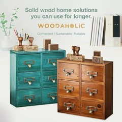 Vintage Card Catalog Drawers for Desktop – 6-Drawer Mini Wood Desktop Cabinet fo