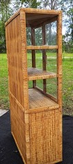 Vintage Unique Bohomain Wicker & Glass Display China Cabinet Etagere