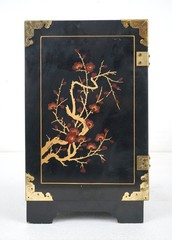 Hand Painted Black Lacquer Chinoiserie Cabinet