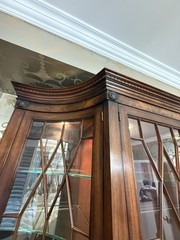 Henredon Mahogany Inlaid Flame Regency Breakfront China 2 piece Display Cabinet