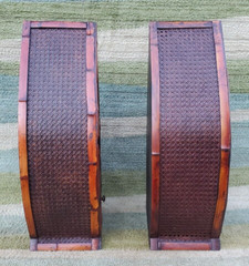 Pair Of Vintage Dark Rattan Wicker & Bamboo Shelves with Drawers