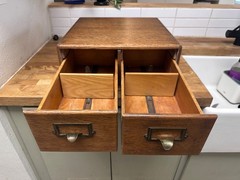 Antique 2 Drawer Library Index Card Catalog File Cabinet Tiger Oak Wood