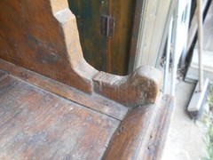 ANTIQUE PRIMITIVE GRAIN PAINTED OPEN TOP STEPBACK CUPBOARD