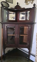 Unique Victorian Style Antique Corner Cabinet Glass and Mirror with Shelves