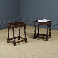 Antique English Pair of 17th Century Style Oak Joint Stools / (Circa 1880)