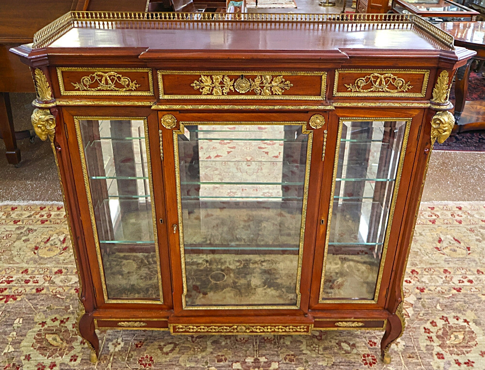 19th Century French Louis XVI Style Mahogany Bronze Mounted Cabinet Vitrine
