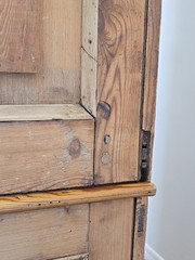 Grand Antique English Pine Display Cabinet Glass Doors Farmhouse Cupboard Hutch