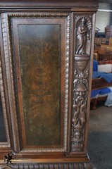 Massive Antique Renaissance Revival Walnut Carved Knockdown Bookcase Armoire