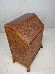 18th century Spanish Baroque Red & GIlt painted Slant front Desk