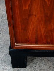 Mid Century Modern Credenza Cabinet Walnut Sliding Doors Storage Black Base Mcm