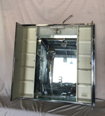 Mid Century Recessed Double Door Shadow Box Medicine Cabinet Mirror Old 1950-24B