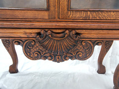 Antique Oak Display China Cabinet Display Hutch with Claw Feet & Ornate Carving