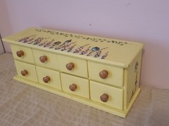 Vintage Yellow Table Top Wooden 8-Drawer Birdhouses Apothecary Hand Painted