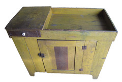 Antique American Dry Sink Cabinet Original Yellow Paint One of the Best c. 1840