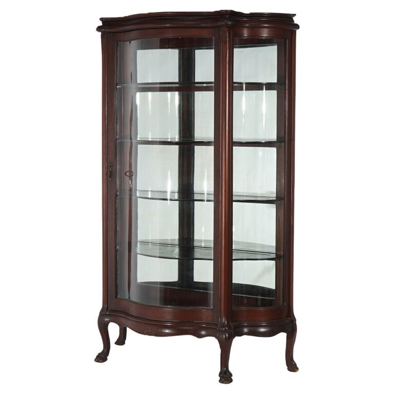 Antique RJ Horner School Mahogany Swell Front China Cabinet C1910