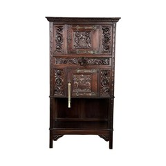 Antique 19th-Century French Breton-Style Carved Oak Cabinet