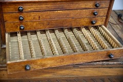 Antique Watchmakers Apothecary Cabinet wood drawer Tool Box Pocket Watch vintage