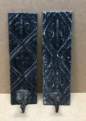 VTG Set 2 Decorative Tin Ceiling Metal Single Hook Wall Rack Plaque Old 406-26B